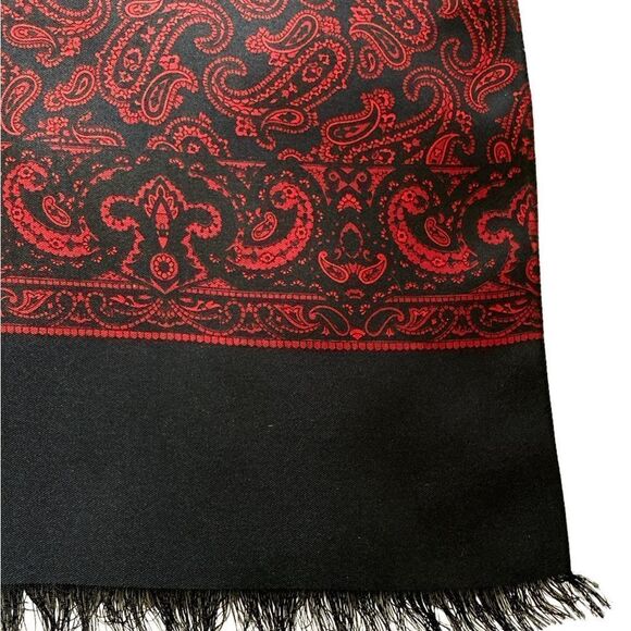 Red navy vintage silk paisley fringe scarf Italy 23.5” x 50”-Codes label lux - Picture 2 of 13